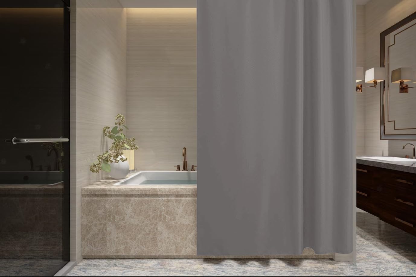 ProBytes Polyester Shower Curtain - Water Repellent Fabric,180 x 180 CM, 71 x 71 Inch, 12 Rail Hooks, Mildew Resistant, Machine Washable, Soft & Elegant Colours, Bathtub, Bathroom, Wet Room - Grey