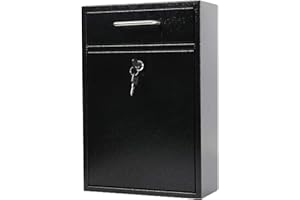 RQUNA Lockable Outdoor Secure Mailbox, Wall-Mounted Metal Mailbox, Dimensions: 15.1" H x 10.2" W x 3.3" D (Black).