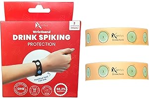 Drink Check Wristband Roofie Test by Xantus | Spiked Drink Bracelet Tester Detects GHB Within 10 Seconds Test Your Drink | Spiking Protection Detector Made in USA | (2 Beige Wristbands 8 Tests)