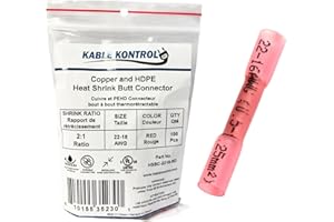 Kable Kontrol Heat Shrink Butt Connectors - 22-18 AWG, 100 Pcs UL Listed – Insulated Butt Splice Waterproof Marine Grade Crim