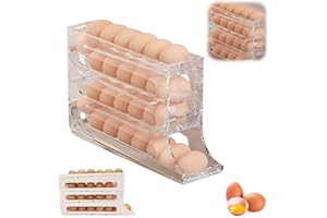 MINTIML 4 Tiers Egg Holder for Fridge, 2024 New Automatic Scrolling Egg Rack Holder, Large Capacity Multi-function Egg Organizer Storage Box,Space-Saving Egg Dispenser Holder (Transparent)