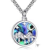 ONEFINITY Urn Necklace for Ashes 925 Sterling Silver Mountain Tree Abalone Shell Pendant Necklace Cremation Memorial Keepsake Jewelry Gifts for ashes of loved one for Women