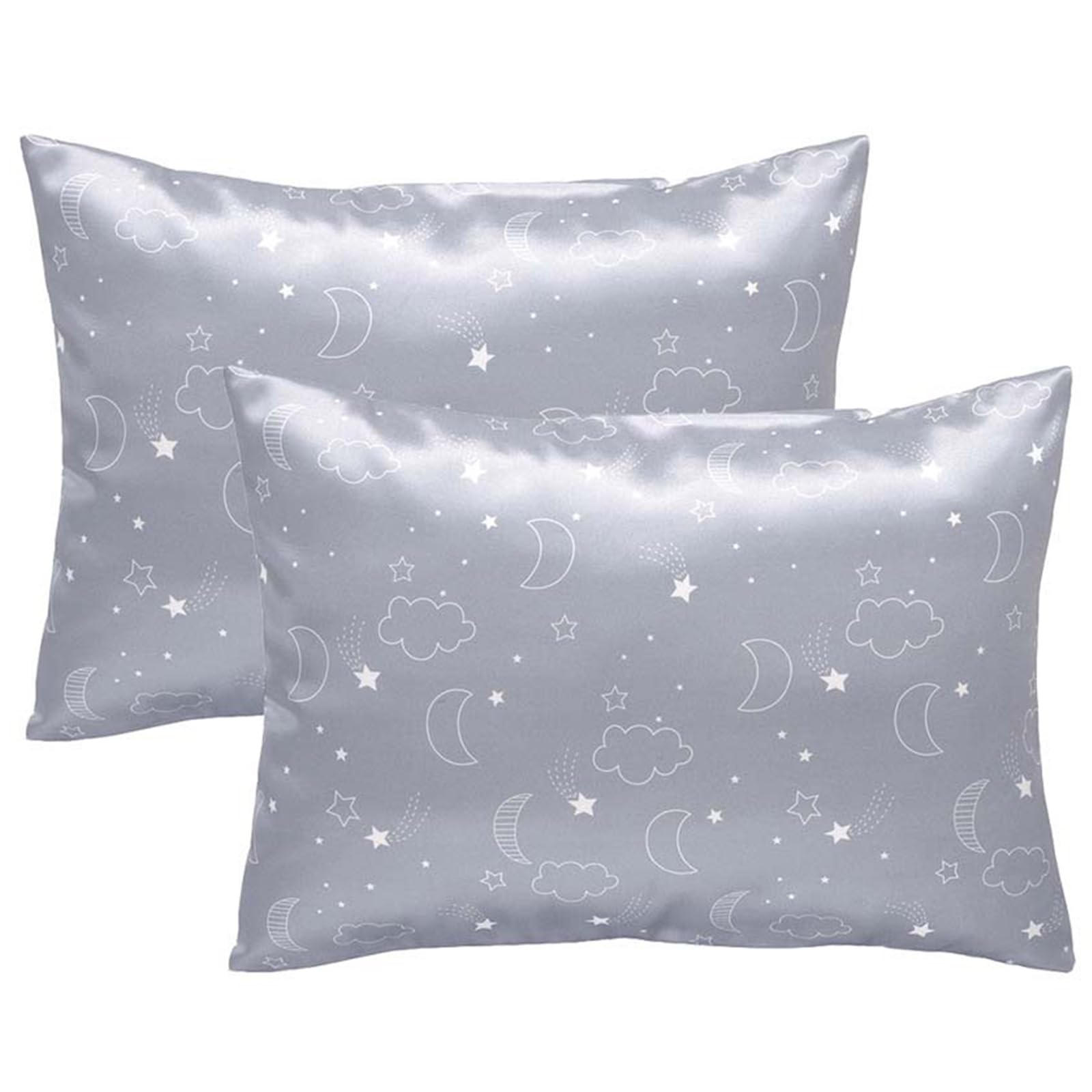 Winmany 2 Pack Toddler Pillow Cases Baby Silk Satin Pillowcases 49 x 36cm Cot Bed Envelope Pillow Cover Kids Soft Travel Pillow Pair Cases for Boys Girls Machine Washable (Grey Cloud Moon) — image 1