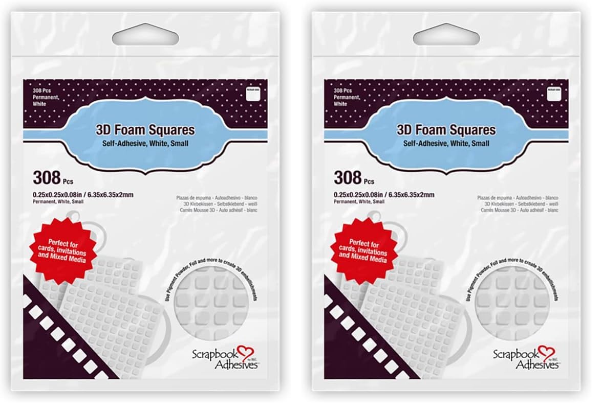 SCRAPBOOK ADHESIVES BY 3L 3D Foam Squares White,6.35 x 6.35 x 2mm (Pack of 2)