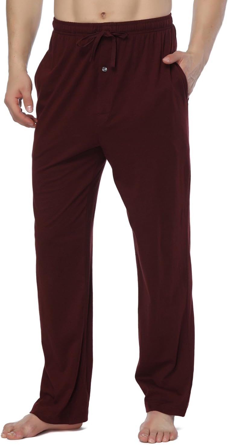 RENZER Men's Pajamas Pants 100% Knit Cotton Sleep Long Lounge Pants
