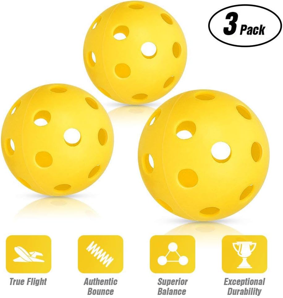 METAZY Pickleball Balls - Indoor and Outdoor Pickleballs Balls 26 Holes（3 Pack）