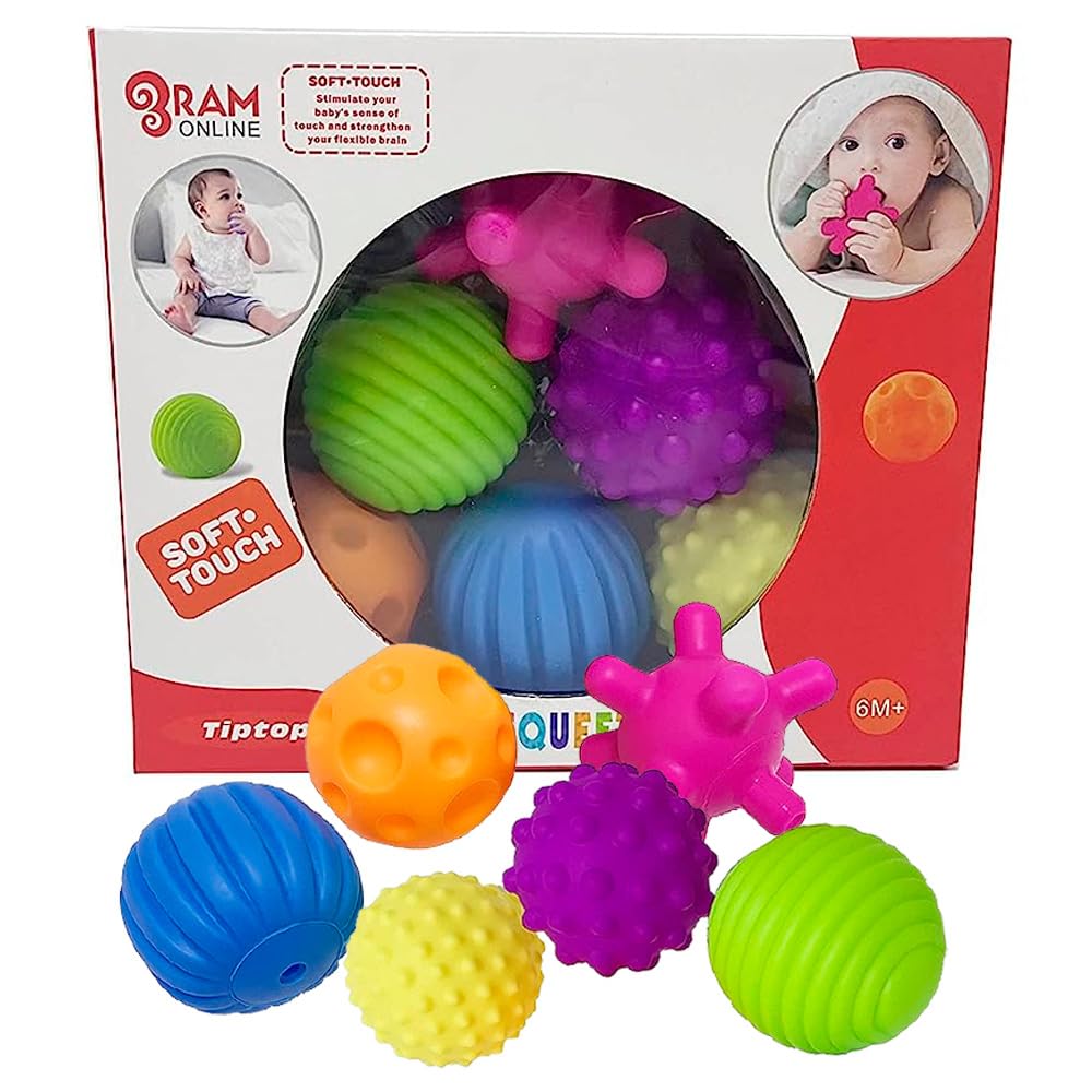 Ram© 6 X Multicoloured Textured Sensory Baby Balls Sensory Teething Exploration Balls And Engagement Balls
