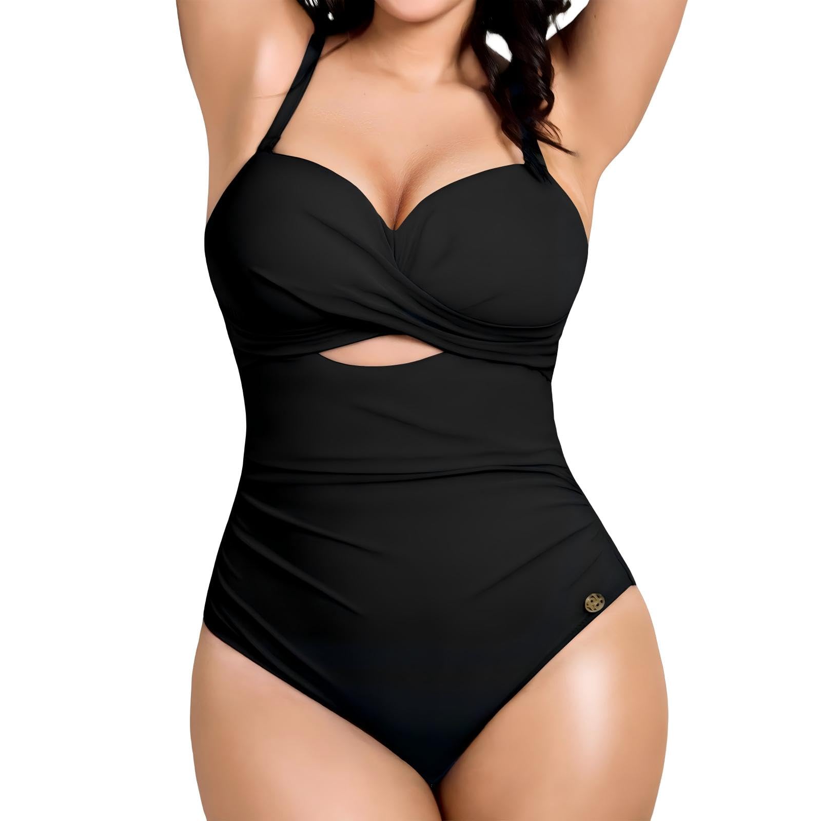 Photo 1 of Popilush Swimsuit for Women Tummy Control - One Piece Bathing Suit with Removable Straps for Beach Black-L