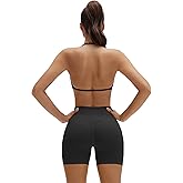 SUUKSESS Women 2 Piece Workout Sets Halter Neck Padded Sports Bra Seamless Hidden Scrunch Hip Lifting Biker Shorts