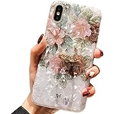 Qokey Compatible with iPhone XR Case 6.1 inch,Flower Design Cute Fashion for Men Women Girls with 360 Degree Rotating Ring Kickstand Soft TPU Shockproof Cover Brown Floral