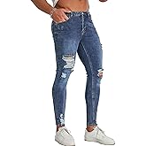 FIILIMER Men's Super Skinny Stretch Tapered Leg Slim Fit Ripped Distressed Jeans…