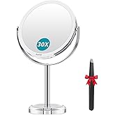 Auxmir 1X/ 30X Magnifying Mirror, Makeup Mirror with Tweezer, Double Sided Round Vanity Tabletop Mirror, 360° Rotation Portable for Dressing Table Desk Bathroom Bedroom Travel, Clear