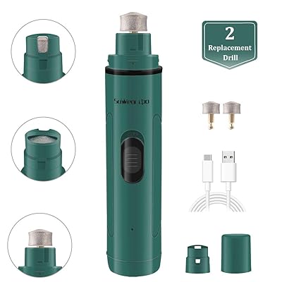 Dog Cat Nail Grinder Clipper,Electric Pet Dog Cat Nail Trimmer File with 2 Replacement Head,Low Noise Safe Pet Nail File Claw Care Grooming kit for Dog Cat Small,Medium,Large [ Rechargeable ] -2 Speed