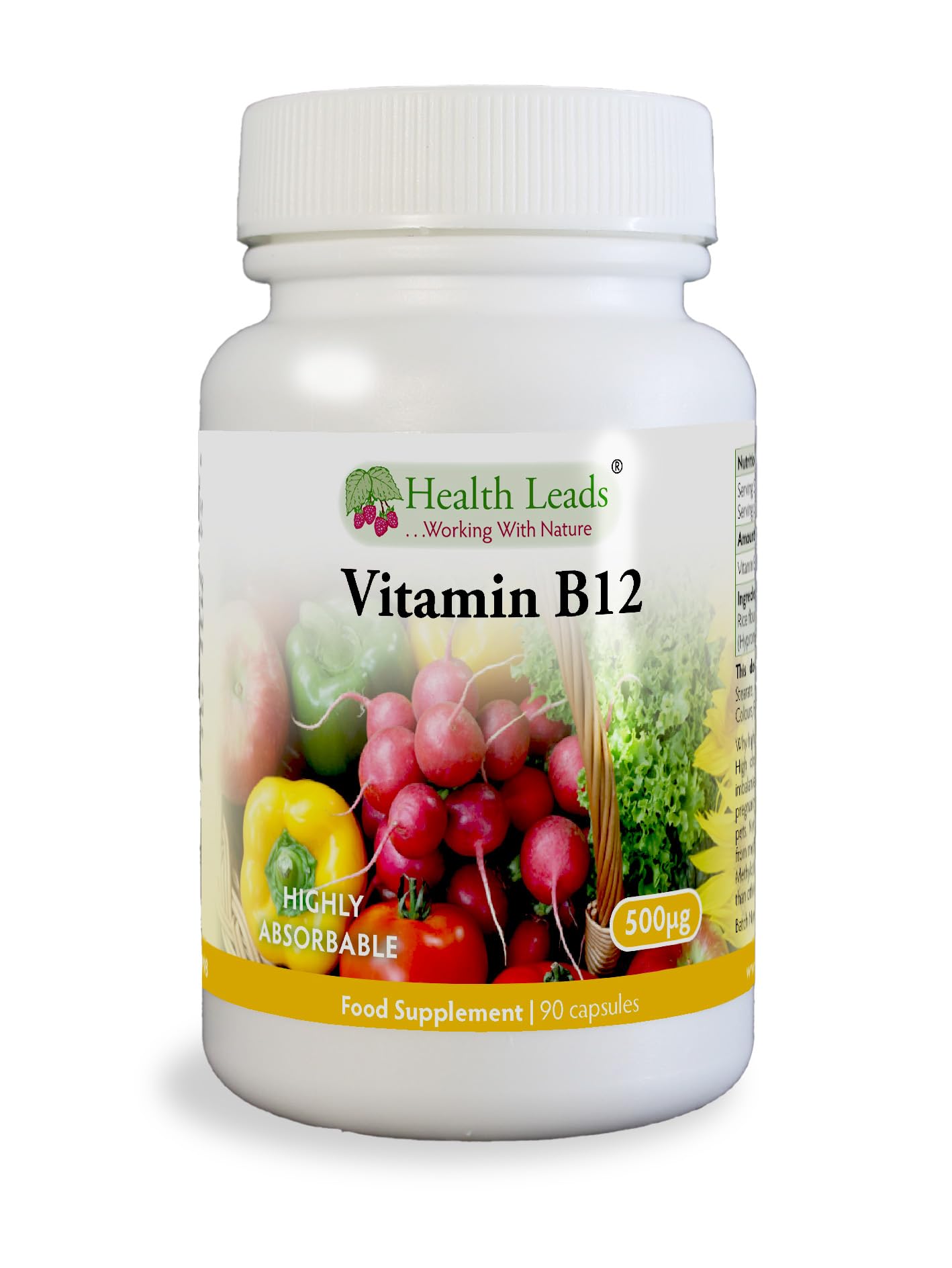 Vitamin B12 Methylcobalamin 500mcg 90 Capsules | Magnesium Stearate Free & No Nasties | B12 contributes to the Reduction of Tiredness and Fatigue, Normal Function of the Immune System | Made in Wales
