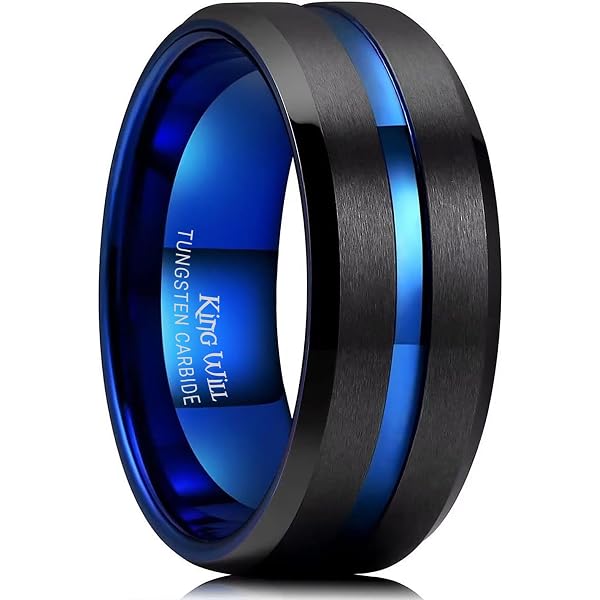 Panvisionary Thin Blue Line Tungsten Ring – 6mm Black, Blue Inlay, Flat Bevel Edge - View #3