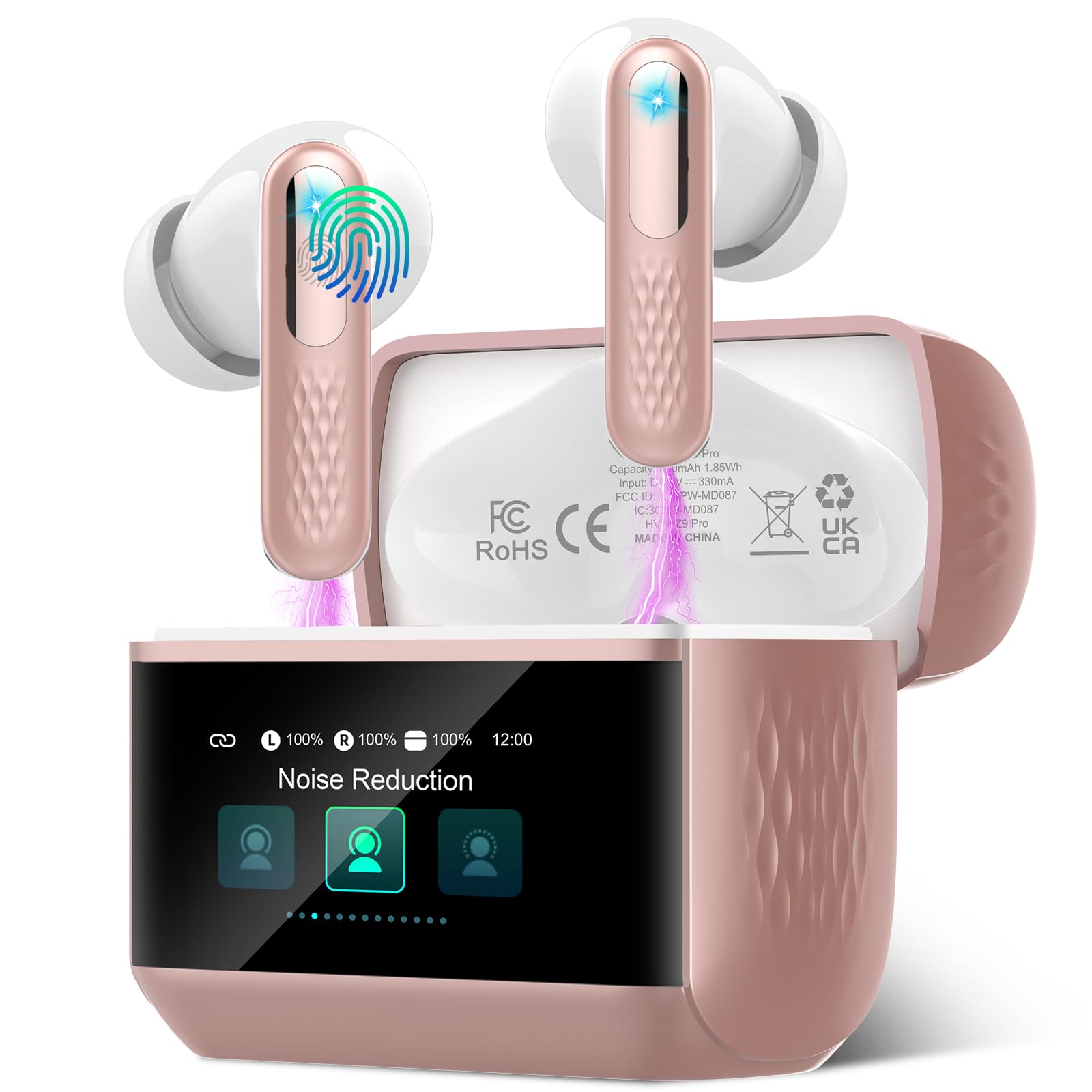Photo 1 of ZYHKON Wireless Earbuds, Bluetooth 5.4 Headphones with Multifunction Touch Screen, 48H Deep Bass Stereo Ear Buds, ANC/ENC Noise Cancelling, Transparency Mode, IPX7 Bluetooth Earbuds, Rosa
