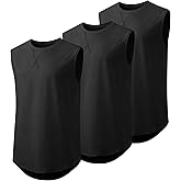 JMIERR Mens 3 Pack Cotton Tank Top Hipster Hip Hop Longline Crewneck Sleeveless Shirts