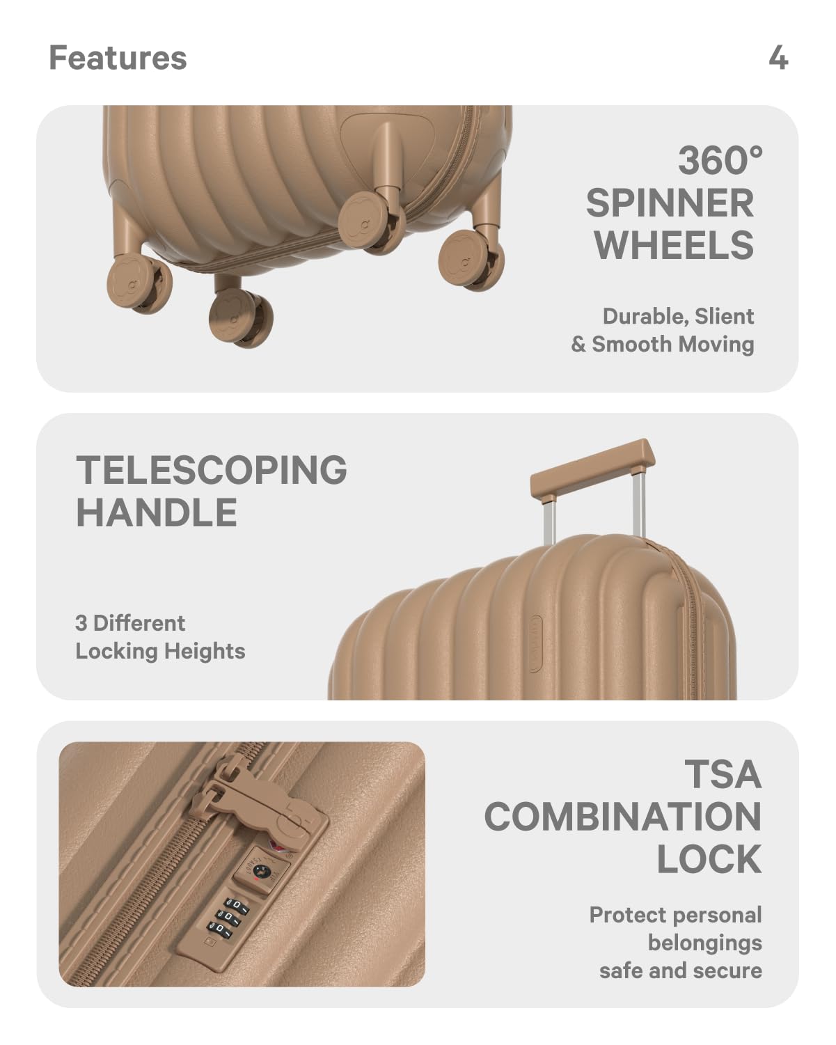 artrips Checked Luggage 24 inch,Medium Suitcase with 8 Spinner Wheels,PC Lightweight Hardside Luggage,Bread Design,TSA Lock,Brown,Checked-Medium 24-Inch,60L