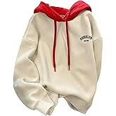 Verdusa Women's Cute Hoodie Letter Color Block Print Casual Long Sleeve Pullover Sweatshirt