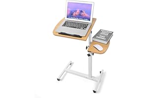 ACTIER Multifunctional Height Adjustable Table with Wheels | Ultimate Single Workstation, Study Desk, Bedside Table, Recliner Tray Table, Presentation Cart and Laptop Stand | Tilting Tops (Pine White)