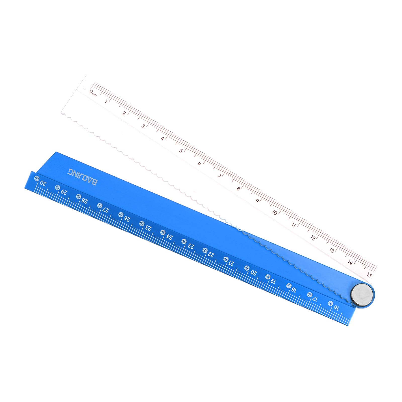 Kozelo Folding Straight Ruler - [30cm] Foldable Angle Line Wavy Edge Aluminum Metric Ruler Measuring Tool White Blue for Measurement Drawing Office Classroom Use, 0.5mm Minimum Scale