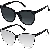 LYZOIT Oversized Cat Eye Sunglasses for Women Big Large Cateye Frame Shades 2 Pack Fashion Vintage Sun glasses