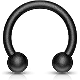 Forbidden Body Jewelry 14g 10mm Surgical Steel Matte Black IP Plated Horseshoe Body Piercing Ring, 4mm Balls