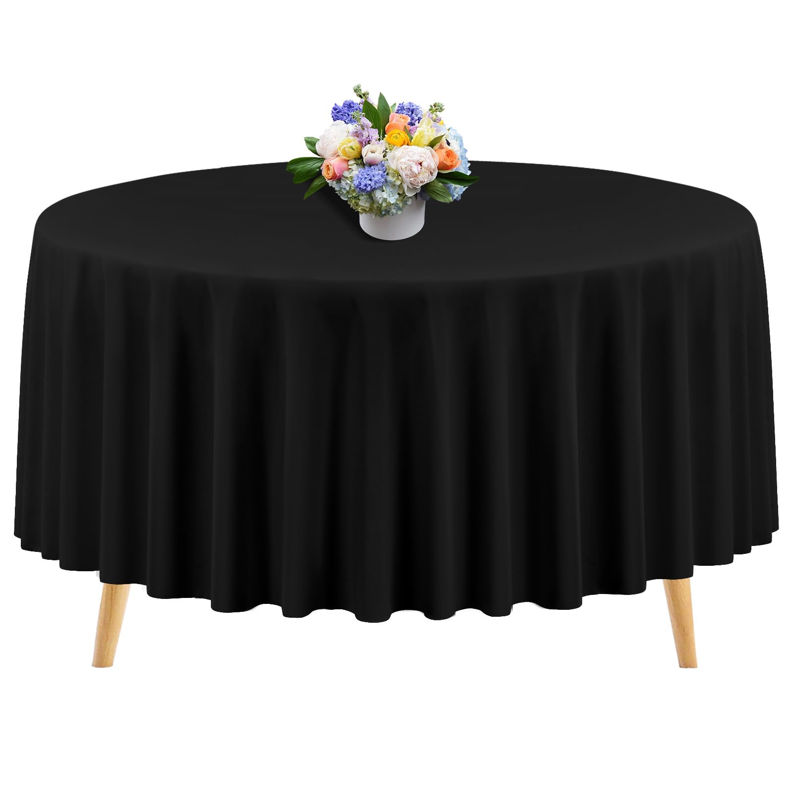 1 Pack Round Black Polyester Tablecloth - 108 Inches Circular Wrinkle Resistant, Stain Washable Table Cover for Wedding, Parties, Banquet, Buffet, Holidays