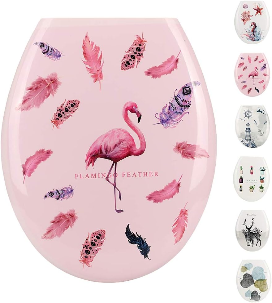 JOTOM Premium Quality Toilet Seat,Easy to Mount,Beautiful Printed Design Toilet Seats for Bathroom (Flamingo)