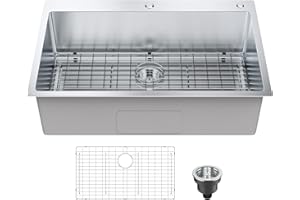 VEVOR 33" Kitchen Workstation, 304 Stainless Steel Top Mount, Built-in Single Bowl Farmhouse with Accessories, Home Dishwasher Sink, for RV, Prep Kitchen and Bar (Black) (Silver, 33IN)