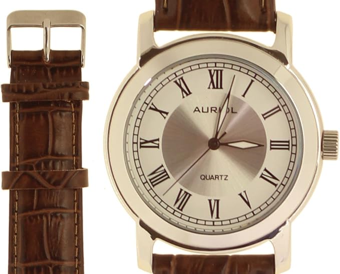 Auriol® Men Wrist Watch Leather Bracelet, Stainless Steel, Waterproof