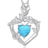AGVANA Valentines Day Gifts Rose Birthstone Necklace for Women Sterling Silver Rose Flower Heart Necklace Fine Jewelry Anniversary Birthday Gifts for Women Wife Mom Her, Length: 18"+2"