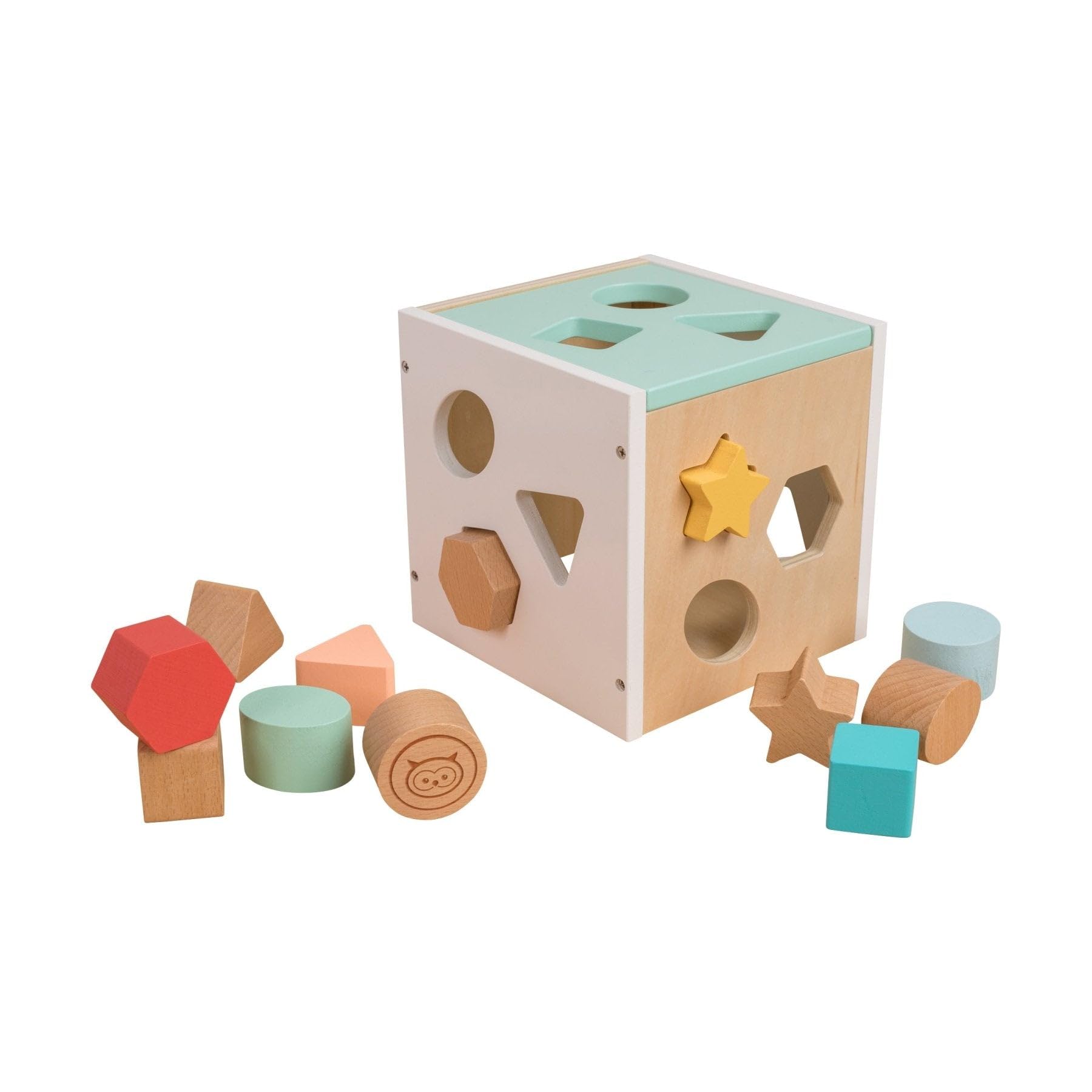 Owl & Fox Wooden Shape Sorter, Shape Sorting Cube, Montessori Play for Infants and Toddlers 12 months+, Colourful Assorted Shapes for Problem Solving Developmental Play, FSC Certified Wood