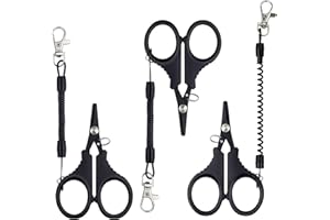 ABVSDU 3 Pieces Fishing Scissors, Stainless Steel Fishing Line Cutter &braided Line Cutter, Cutters with Titanium Coating-Fishing with Hook and Retractable Coil Lanyards Fishing Accessories (Black)