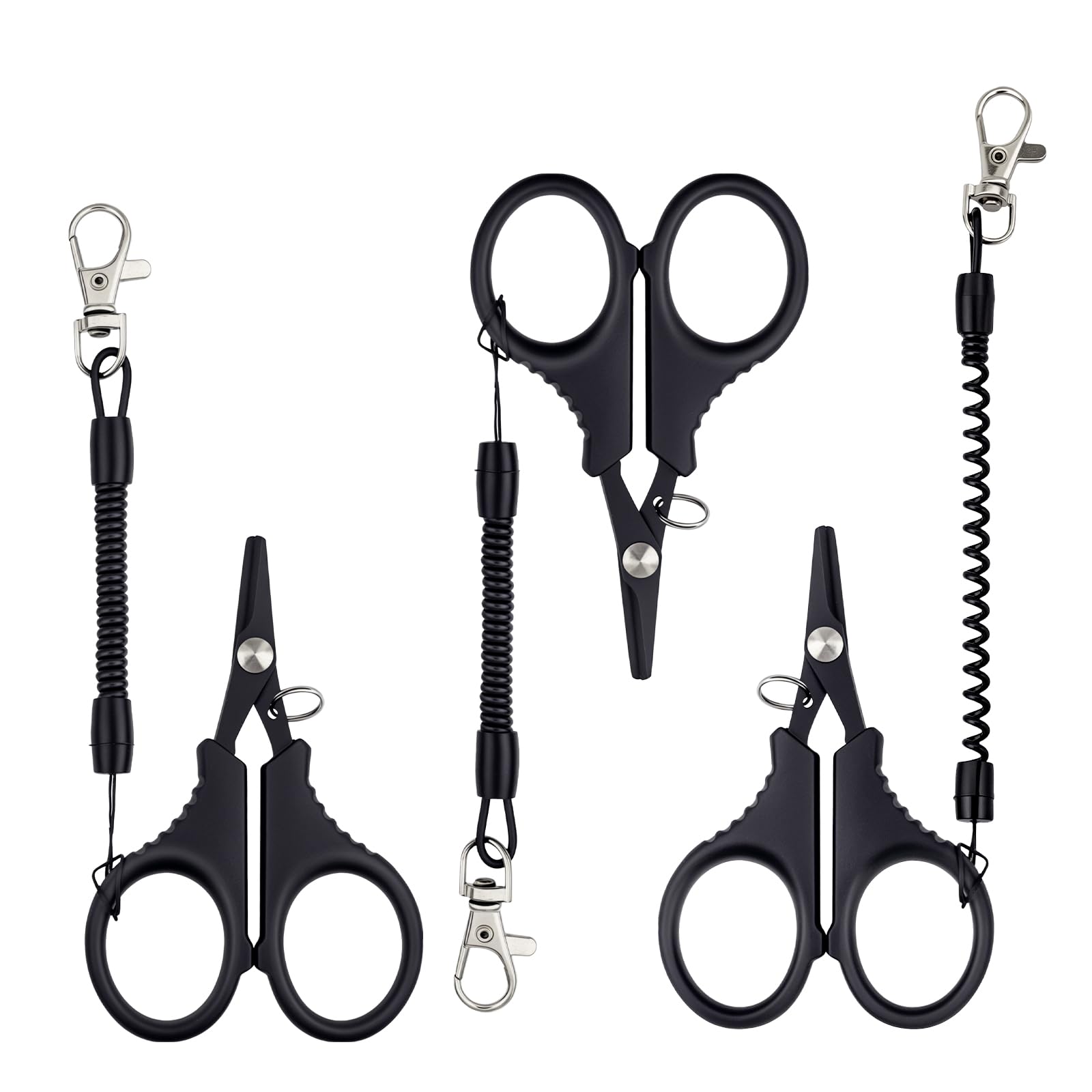 3 Pieces Fishing Scissors, Stainless Steel Fishing Line Cutter &braided Line Cutter, Cutter with Titanium Coating Fishing with Hook and Retractable Coil Lanyards Fishing Accessories (Black)