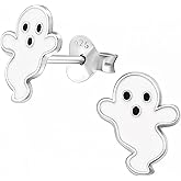Halloween 925 Sterling Silver Stud Earrings, Very Tiny Jewelry (Ghost 001)
