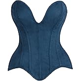 Daisy Corsets Womens Blue Suede Plunge Steel Boned Corset Top & Plus Size Western Fashion Apparel