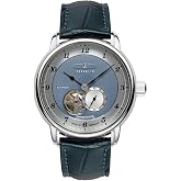 Zeppelin Z85663 Mens Friedrichshafen Leather Strap Blue Open Heart Dial Automatic Watch