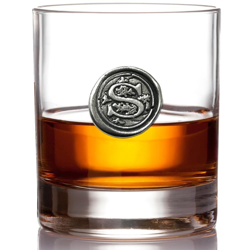 English Pewter Company 11oz Whisky Glass Tumbler with Monogram Initial - Personalised Gift with Your Choice of Initial (S) [MON119]