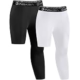 Niksa 1/2 Pack Men's Compression Pants 3/4 One Leg Compression Tights Men | Basketball Leg Sleeve Athletic Base Layer Leggings