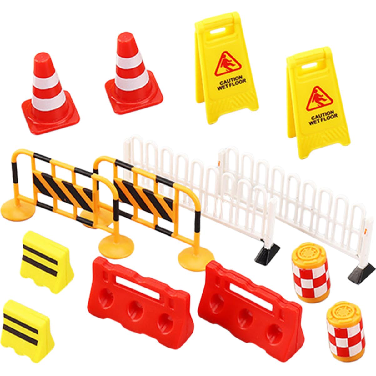 Milisten 14Pcs Miniature Traffic Road Signs for Educational Role Play Traffic Cones Fences Roadblocks Construction Site Model Building Accessories
