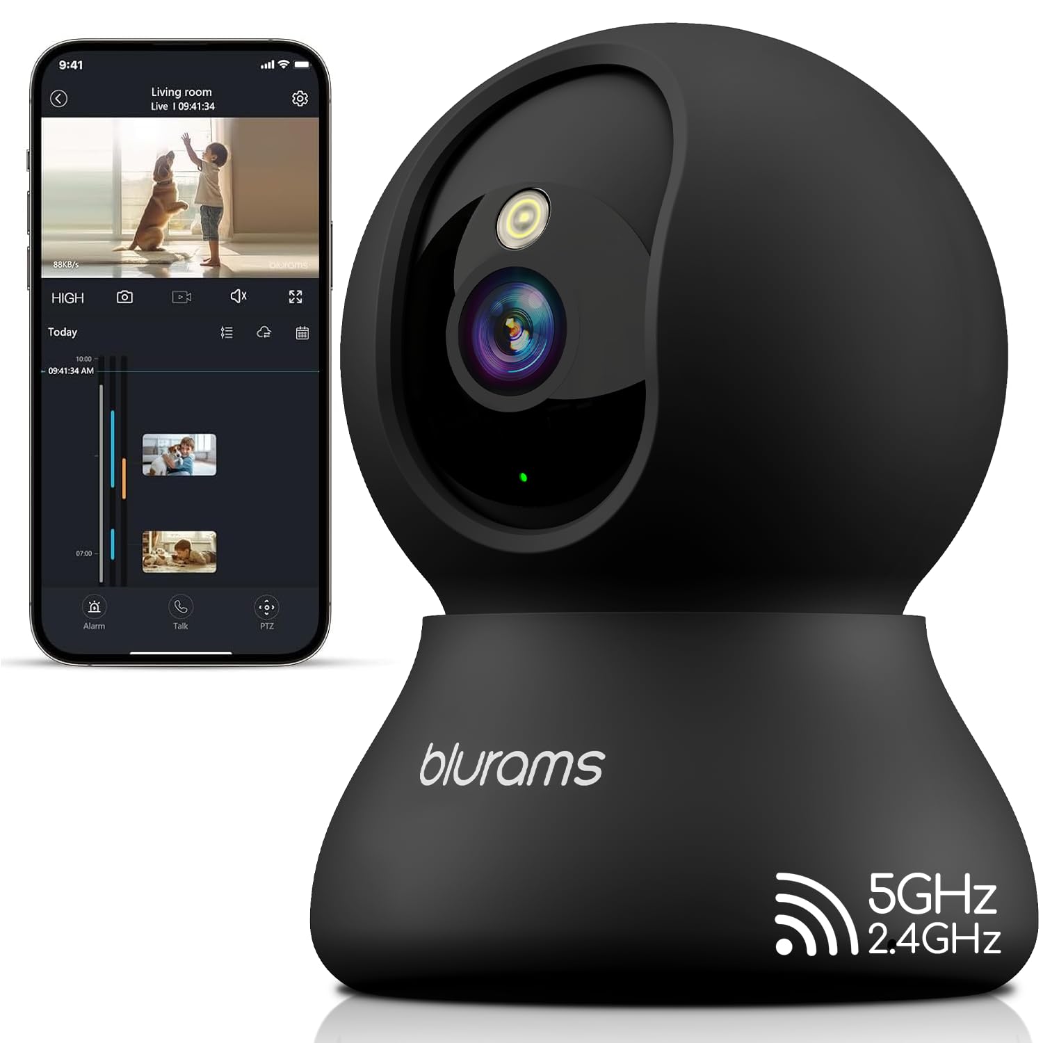 Photo 1 of blurams Indoor Camera, 2K Pet Camera 360° Cameras for Home Security with Phone App, Motion Tracking, 2-Way Audio, IR Night Vision, Siren, Compatible with Alexa & Google Assistant