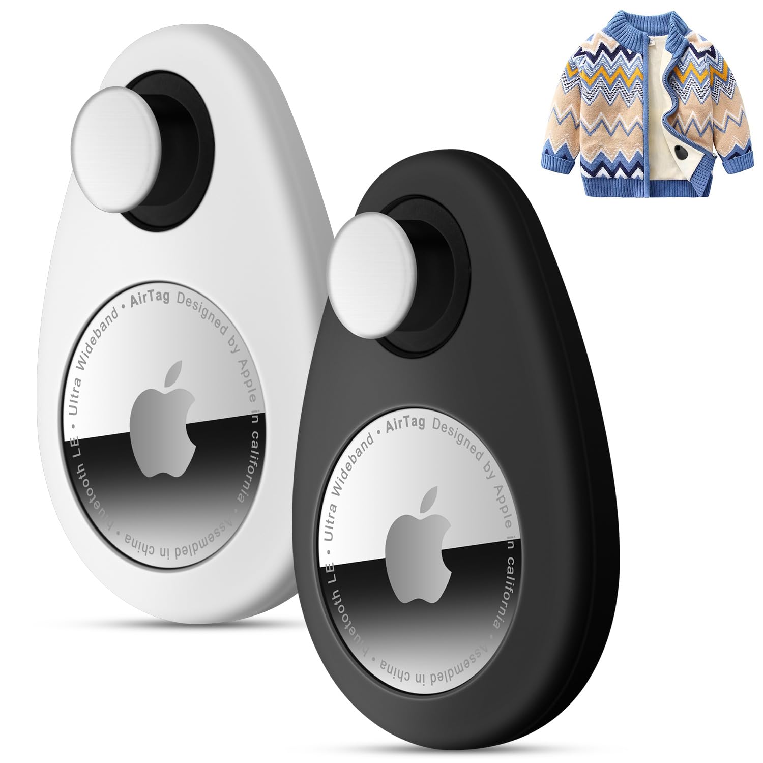 Photo 1 of 2 Pack Airtag Holder for Kids Hidden,GPS Tracker Case, Anti-Removal Airtag Silicone Case with Pins, Suitable for Children, Elderly, Pets, Backpack, Luggage(White,Black)