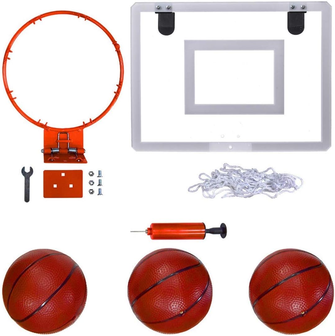PikDos Indoor Mini Basketball Hoop for Kids and Adult 16 X 12 Inch Board Family Games for Home and Office Door Wall Mount Includes 3 Basketballs and Hand Pump with 1 Inflation Needle: Sports & Outdoors