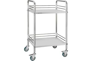 VEVOR Stainless Steel Cart, 2-Tier Rolling Lab Utility Cart with Lockable Wheels, Medical Serving Trolley Clinic Tray, Heavy 