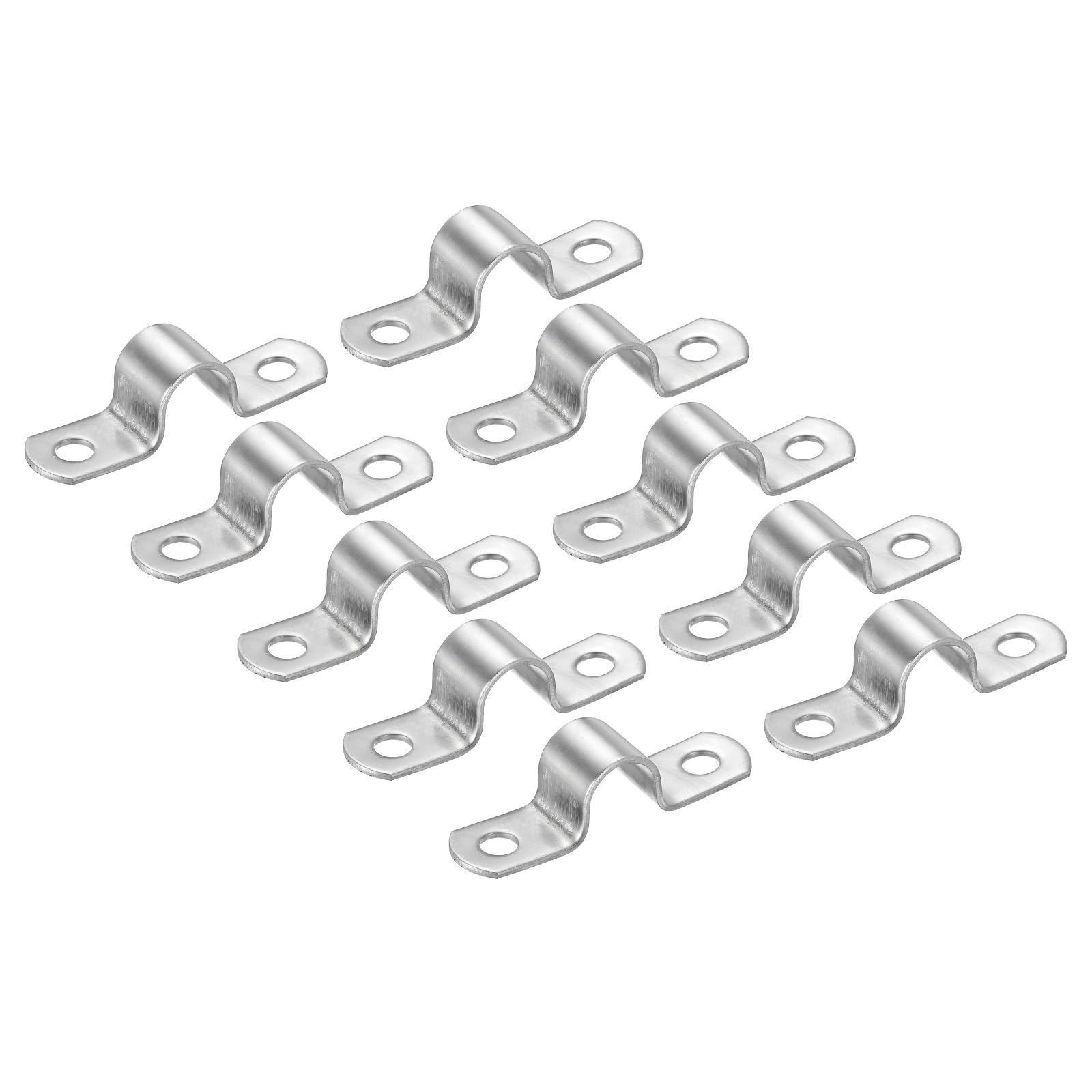 PATIKIL 0.47 inch/12mm Rigid Pipe Strap Clamp, 10 Pcs 304 Stainless Steel Two Hole U-Shape Tube Clip Pipe Fasten Holder for Pipe Fixing — image 1
