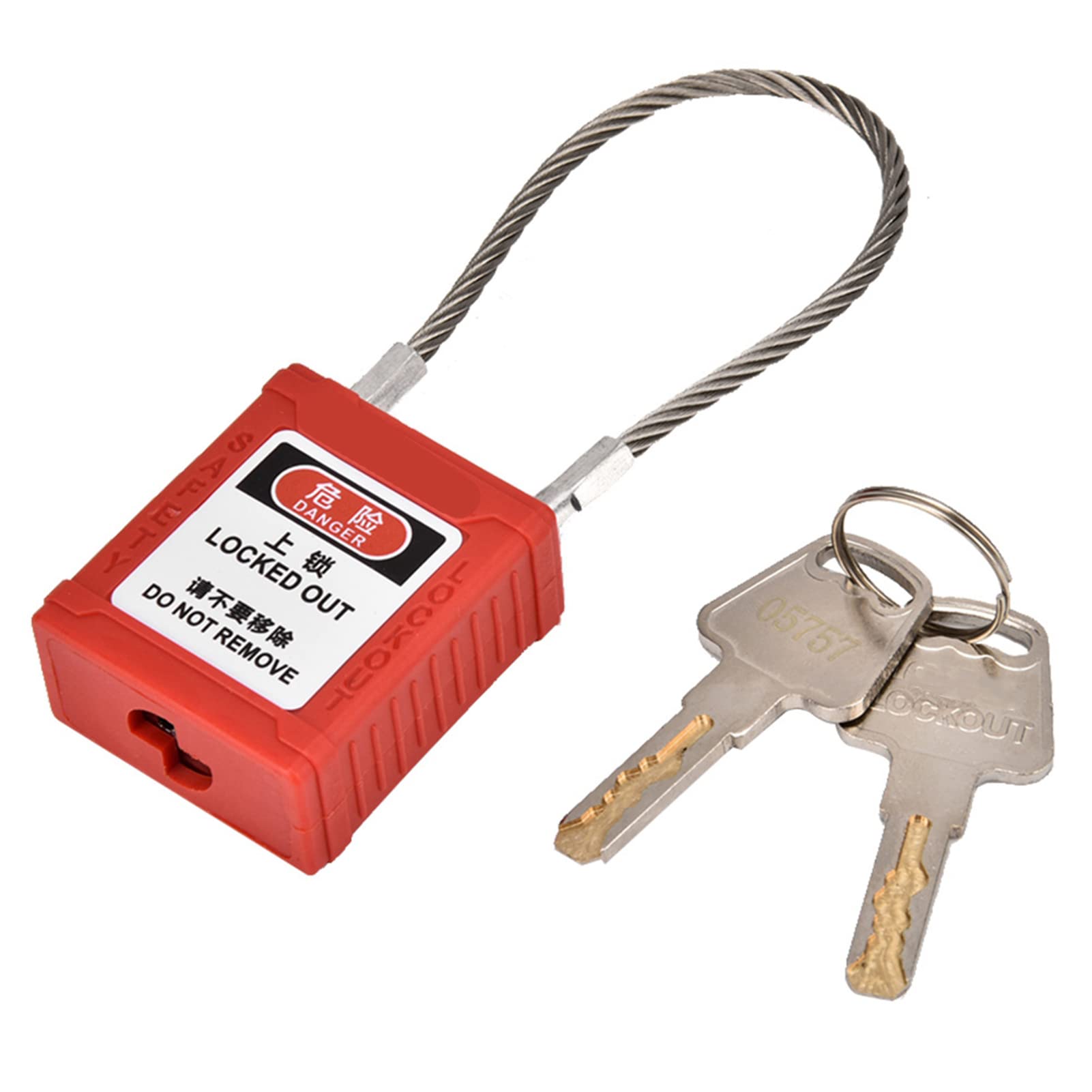 Safety Lockout Padlock, Lock Off Kit for Electrical Safety, Cable Padlock with Key, Industrial Padlock and Key, Lockout Padlock