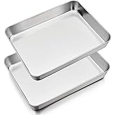 P&P CHEF 12.3 Inch Stainless Steel Sheet Cake Pan, Rectangular Baking Pan for Lasagna Brownie Meats, Cookie Tray Fits in Toaster Oven, Easy Clean & Heavy Duty (2Pcs)