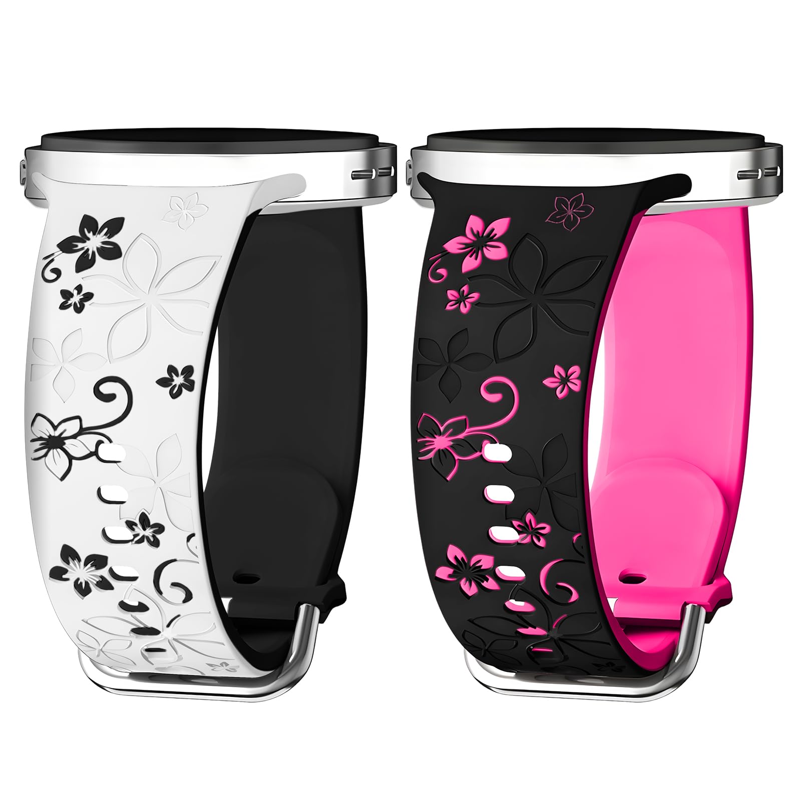 HAYONLIY 2 Pack Two-Tone Flower Engraved Bands Compatible with Samsung Galaxy Watch 8 40mm 44mm/Galaxy Watch 8 Classic 46mm,No Gap Soft Silicone Sport Strap Women