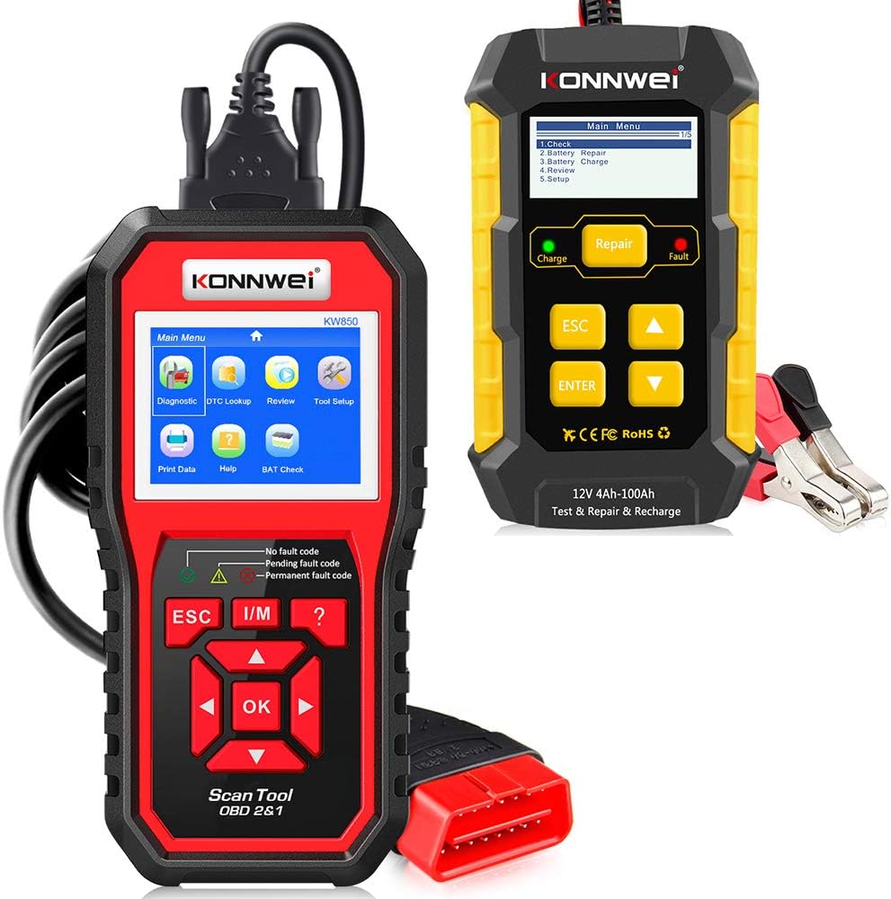 KW850 OBD2 Scanner + KW510 All in One Battery Charger Tester Bundle
